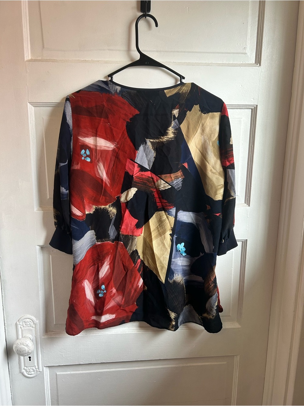 Lafayette 148 New York 100% Silk Multicolor Abstract V-Neck Zip-Front Blouse - Picture 7 of 7